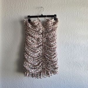 Zara Floral Ruched Dress in Cream and Pink